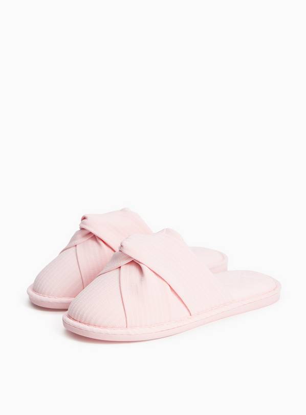 Pink Textured Knot Detail Cupsole Mule Slippers M