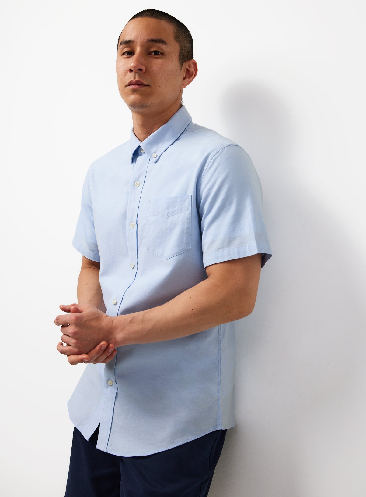 Blue Slim Fit Short Sleeve Oxford Shirt M - Image 1 thumbnail