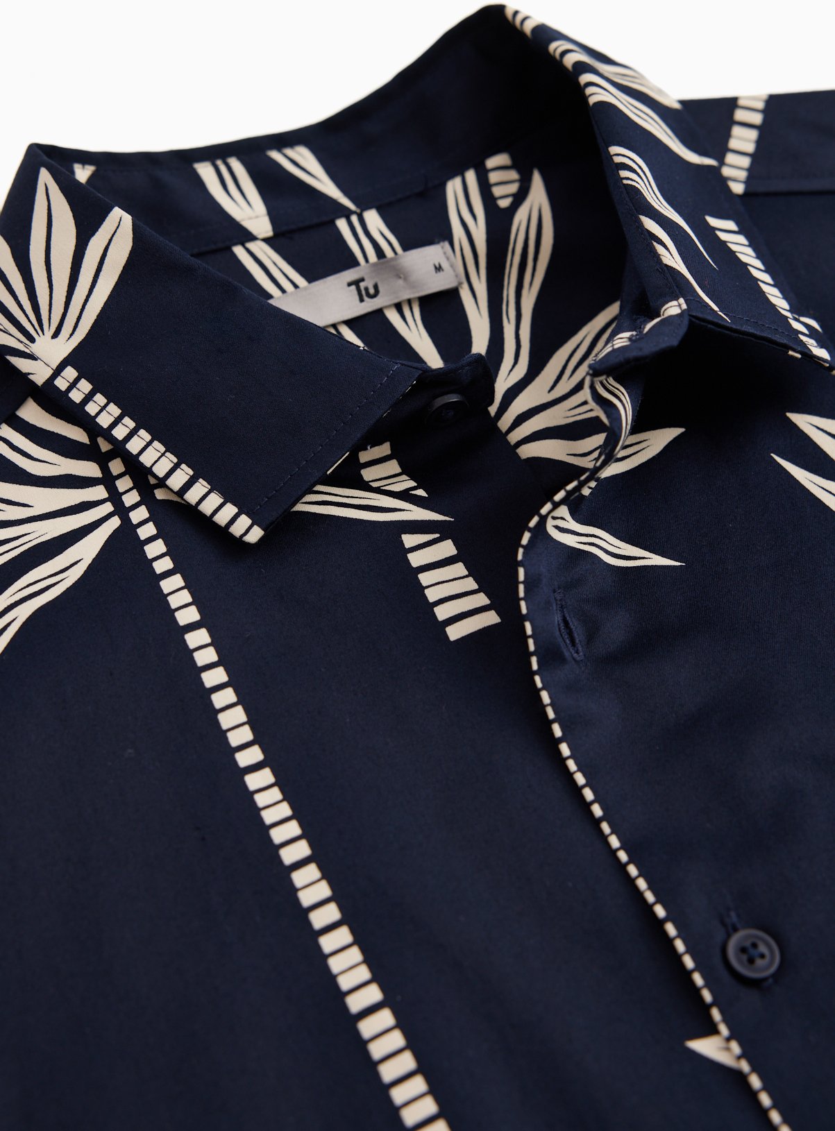Navy Palm Tree Print Satin Slim Fit Short Sleeve Shirt XXXL - Image 4 thumbnail