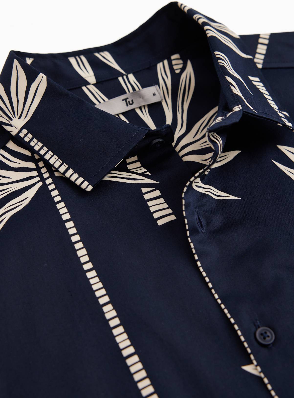 Navy Palm Tree Print Satin Slim Fit Short Sleeve Shirt XXXL - Image 4