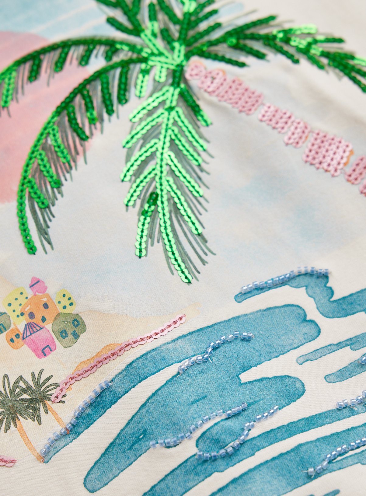 White Palm Tree Sequin Graphic T-Shirt 12 years - Image 2 thumbnail
