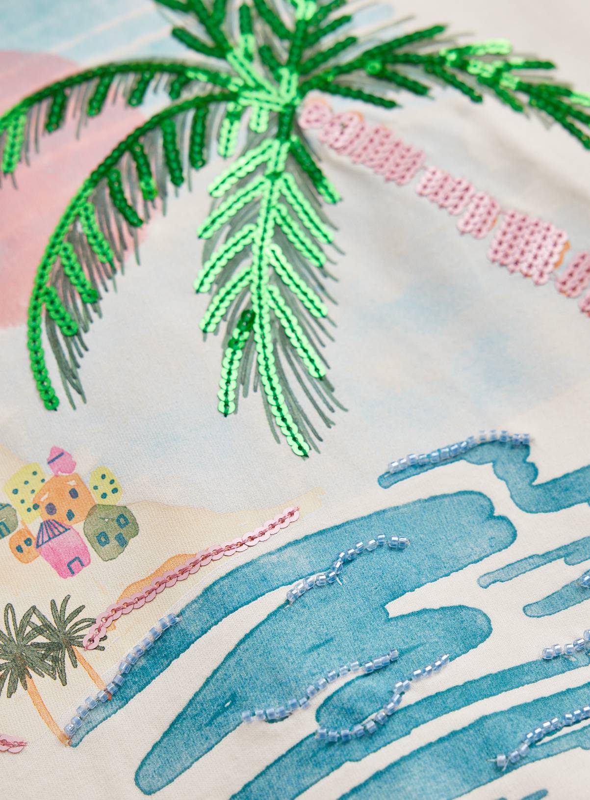 White Palm Tree Sequin Graphic T-Shirt 12 years - Image 2