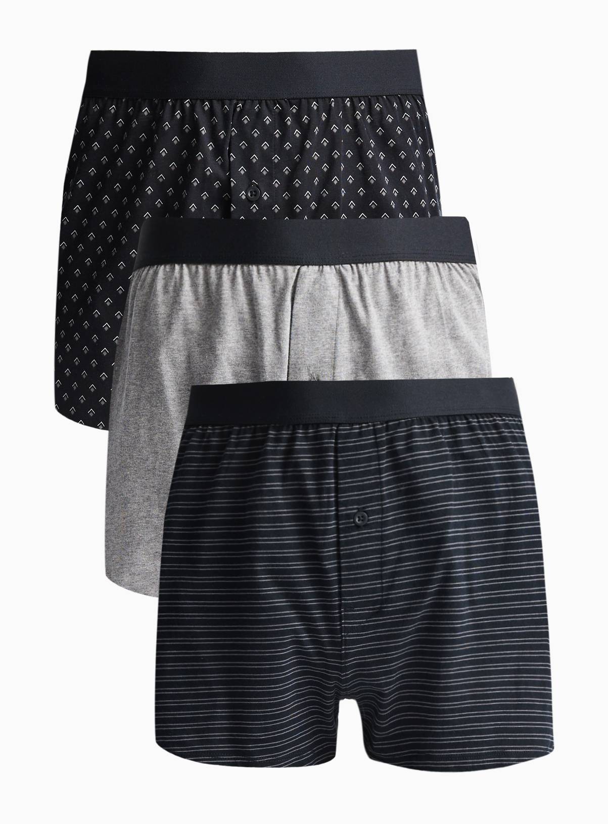 Grey Geo Print Jersey Boxers 3 Pack XXXL - Image 1