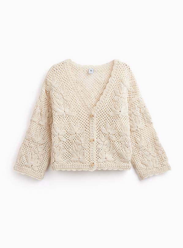 Cream Floral Print Open Knit Cardigan 11 years