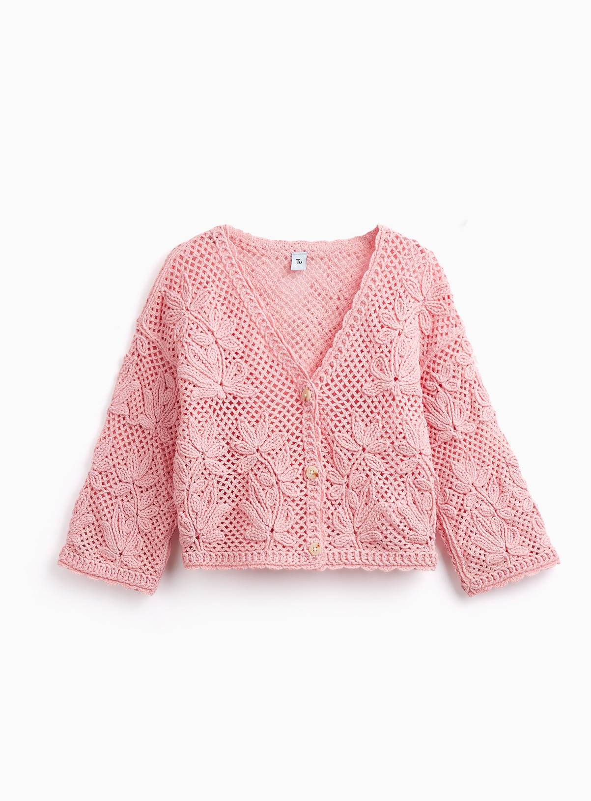 Pink Floral Print Open Knit Cardigan 7 years - Image 1