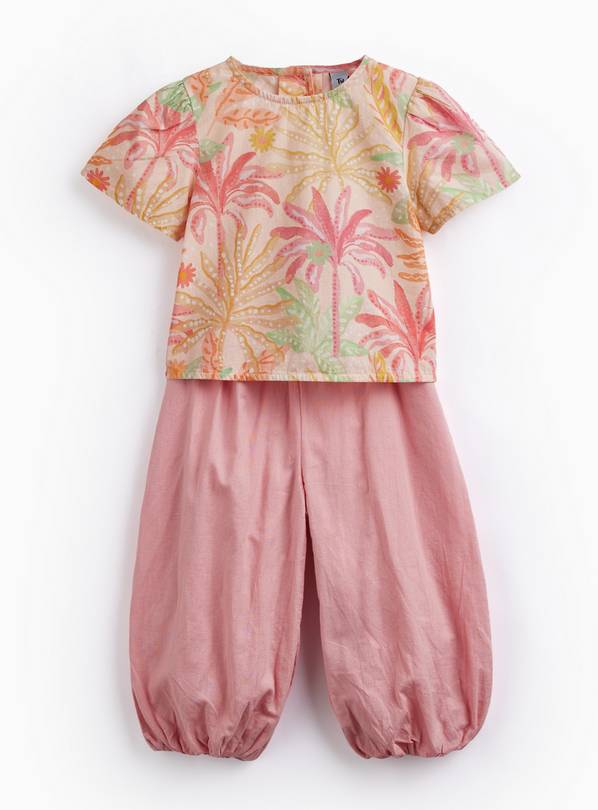 Pink Bubble Hem Trousers & Poplin Blouse Set 6-7 years