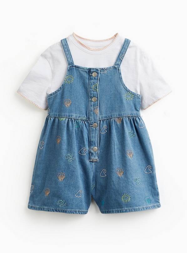 Denim Embroidered Dungarees & T-Shirt Set 3-4 years
