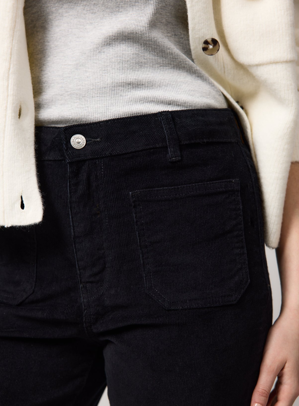 Black Cord Patch Pocket Flared Trousers 6 - Image 2 thumbnail