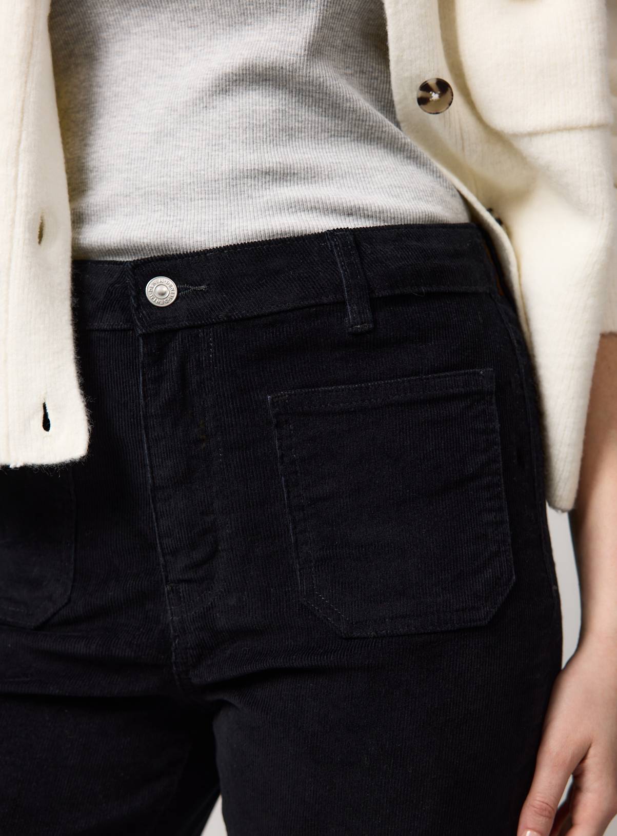 Black Cord Patch Pocket Flared Trousers 6 - Image 2