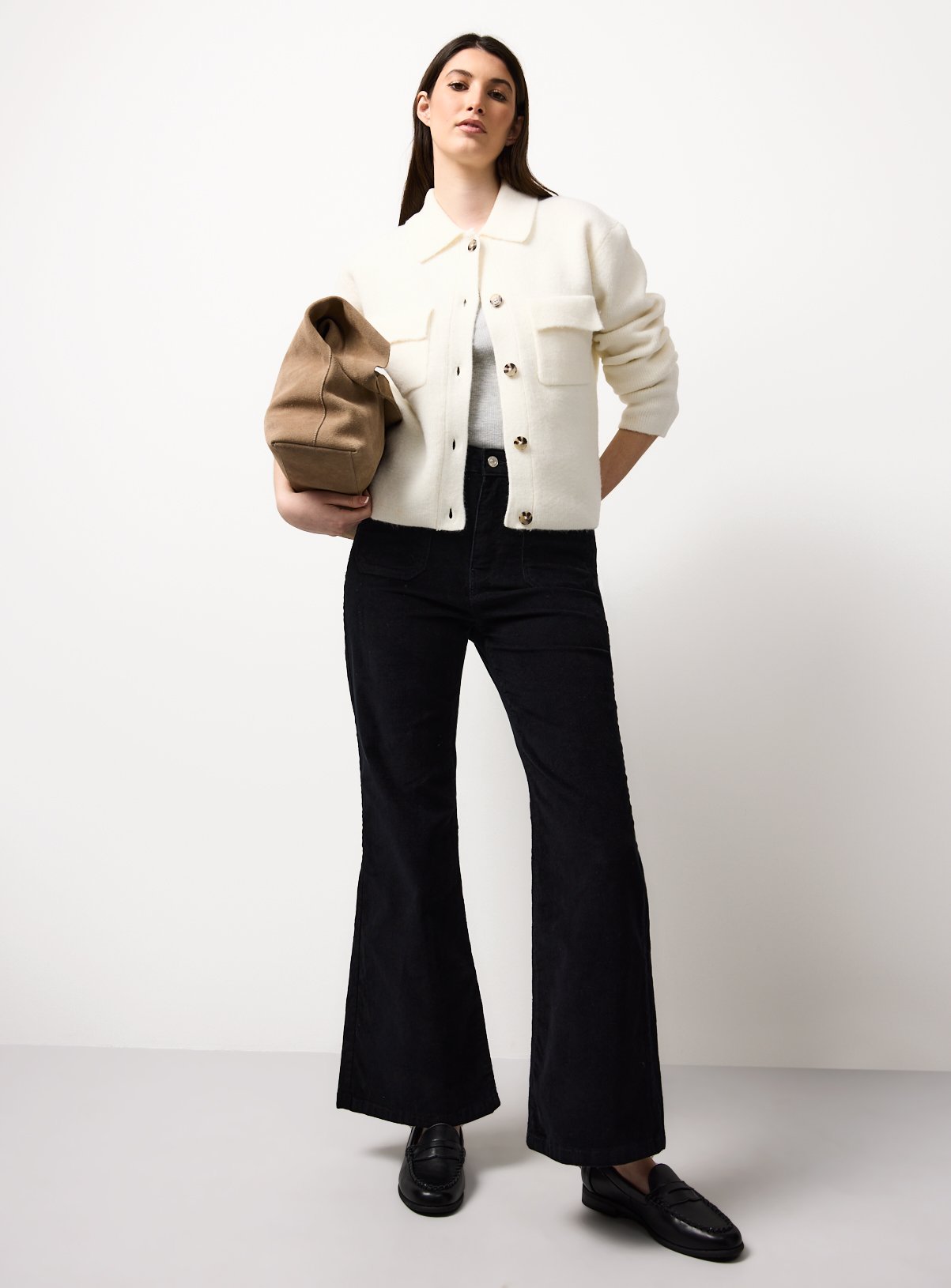 Black Cord Patch Pocket Flared Trousers 6 - Image 3 thumbnail