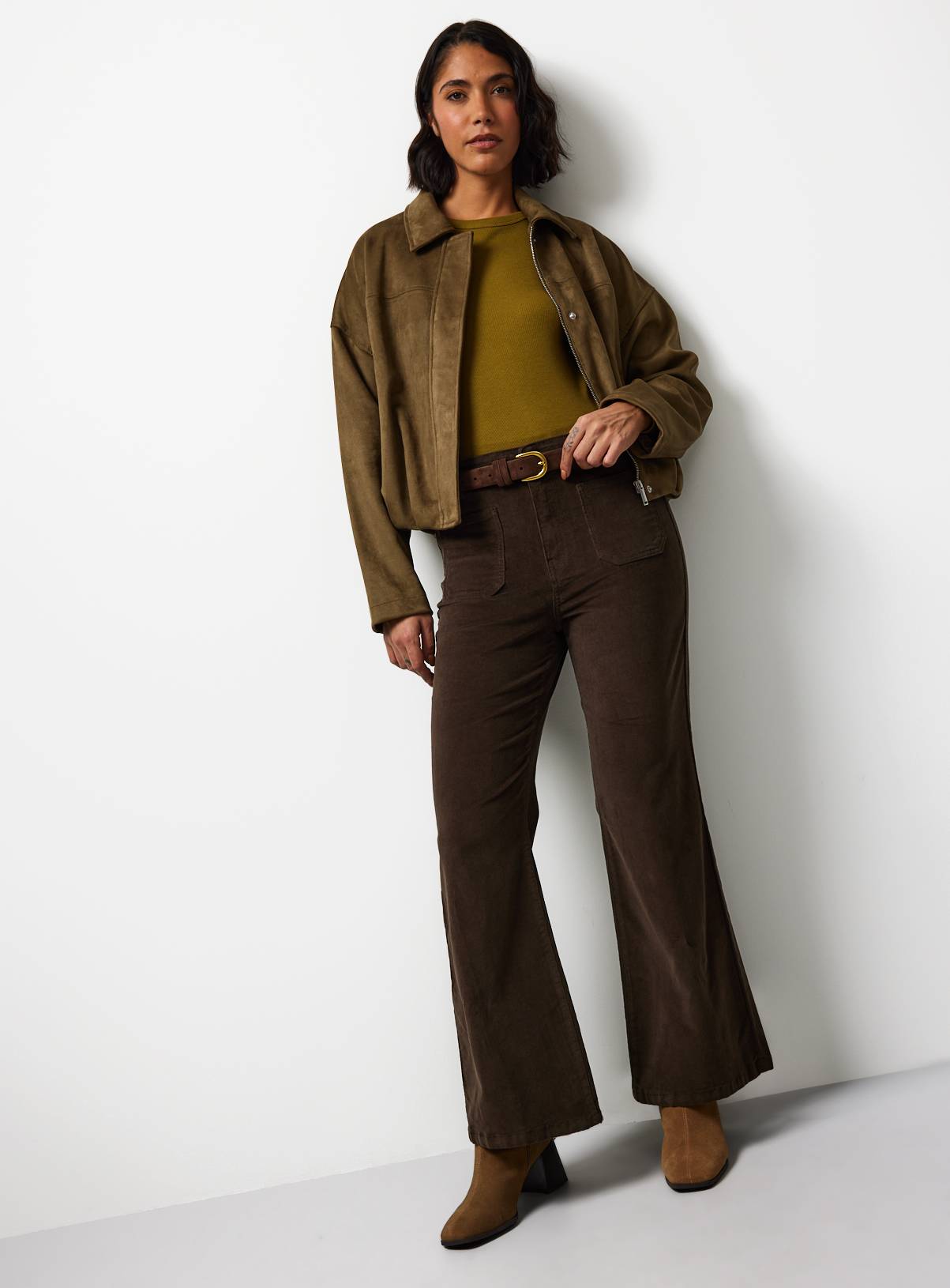 Brown Cord Patch Pocket Flared Trousers 12 - Image 1