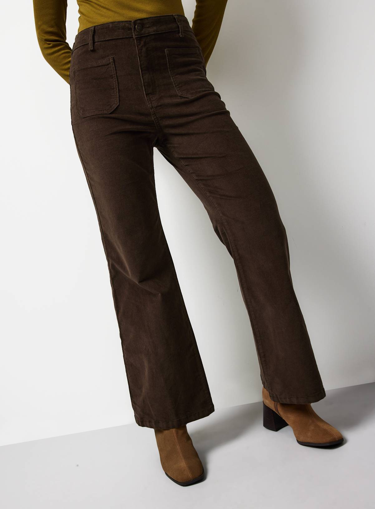 Brown Cord Patch Pocket Flared Trousers 12 - Image 3