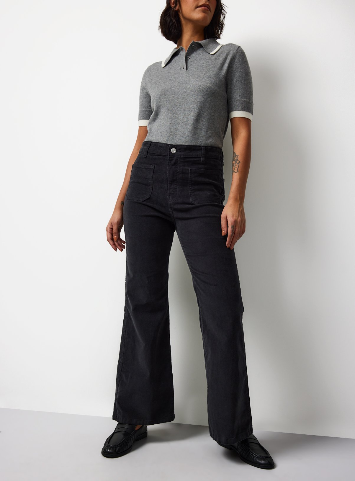 Grey Cord Patch Pocket Flared Trousers 22 - Image 3 thumbnail