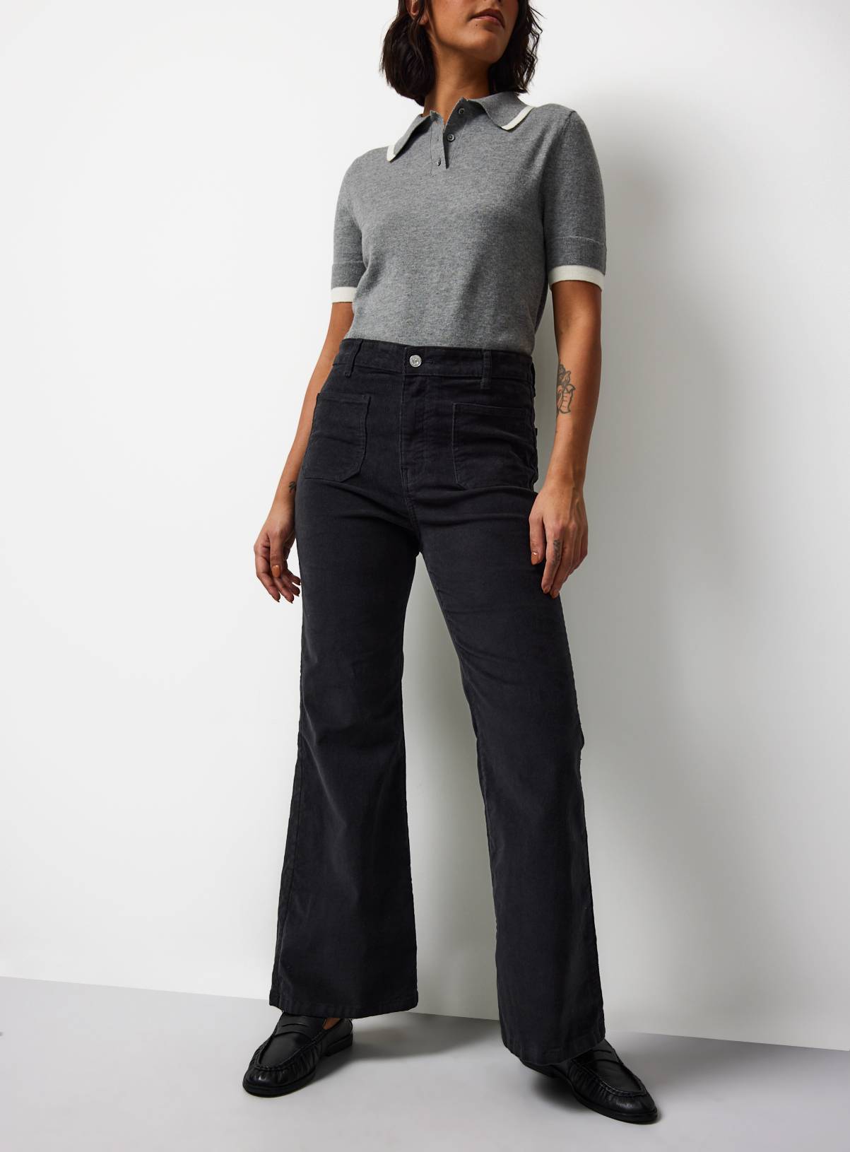 Grey Cord Patch Pocket Flared Trousers 22 - Image 3