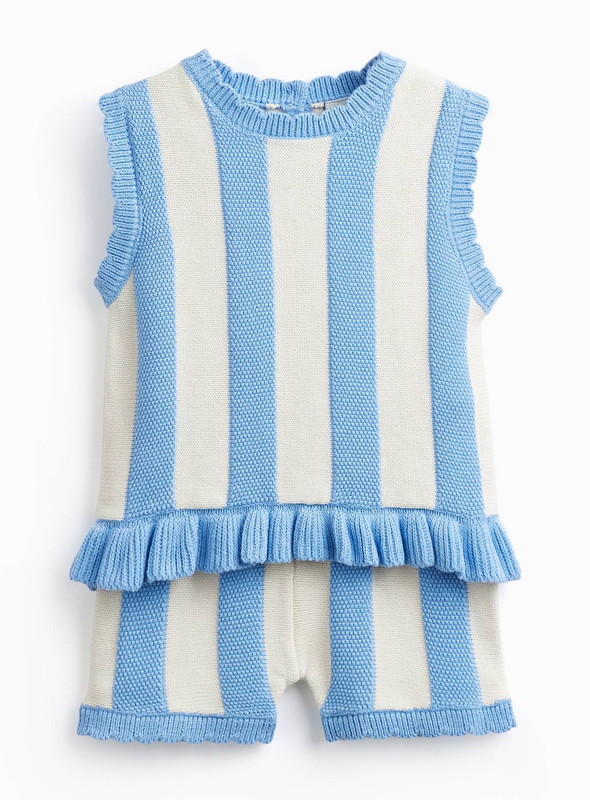 Blue Stripe Print Peplum Knitted Vest & Shorts Set 3-4 years - Image 1