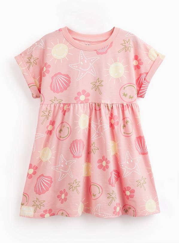 Pink Smiley Print Short Sleeve Dress 3-4 years