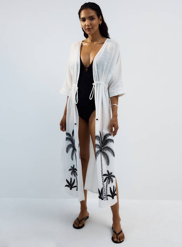 White Embroidered Palm Kaftan S