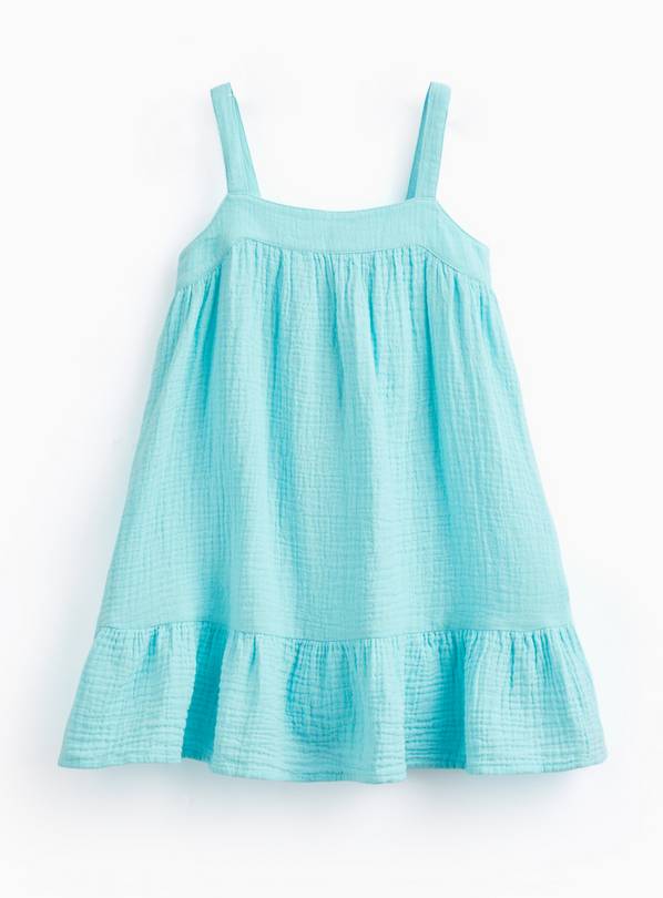 Teal Double Cloth Sleeveless A Line Dress 3-4 years