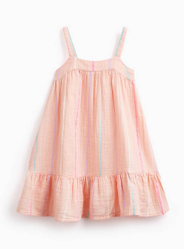 Coral Stripe Double Cloth A Line Dress 6-7 years