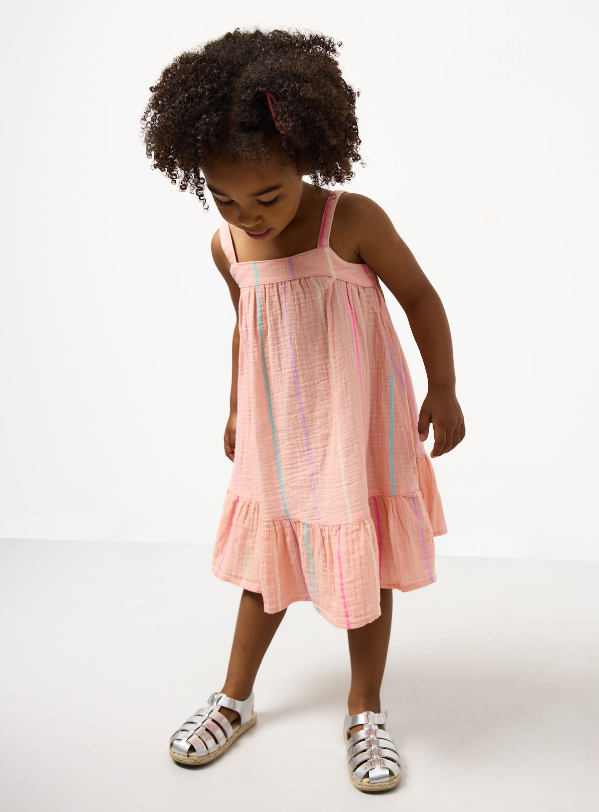 Coral Stripe Double Cloth A Line Dress 5-6 years - Image 2 thumbnail