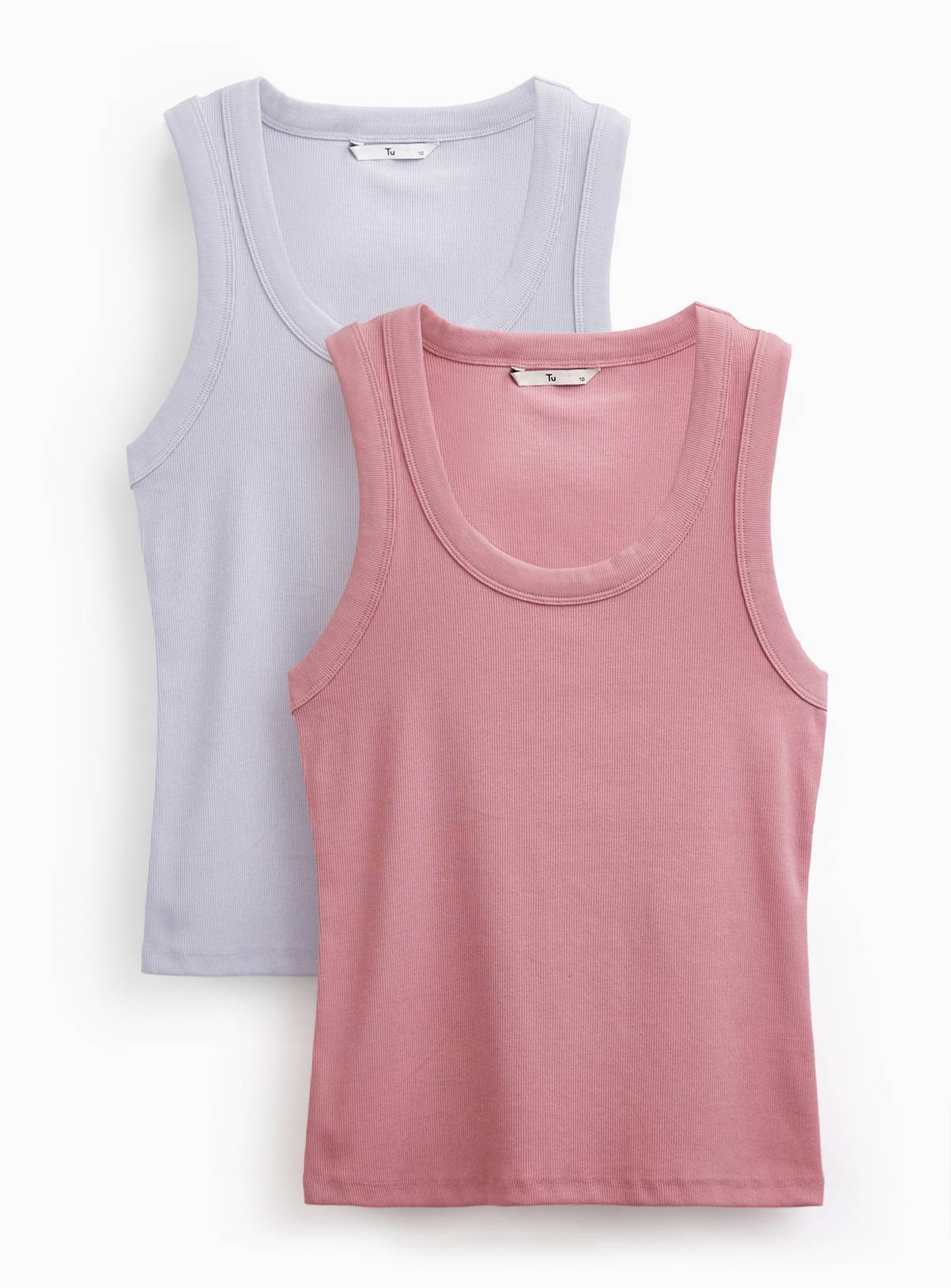 Pink Ribbed Classic Vests 2 Pack 8 - Image 1