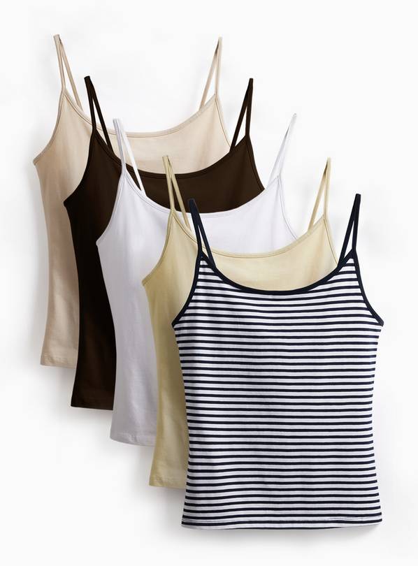 Mono Stripe & Plain Cami Vests 5 Pack 8
