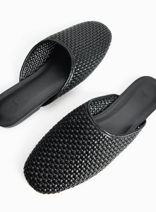Black Woven Slip On Mule Sandals 3