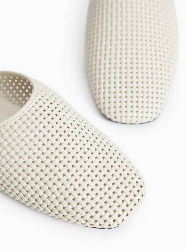 Cream Woven Slip On Mule Sandals 3