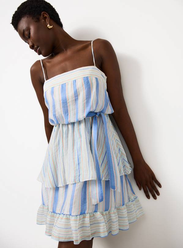 Blue Stripe Bohemian Layered Cami Mini Dress 8