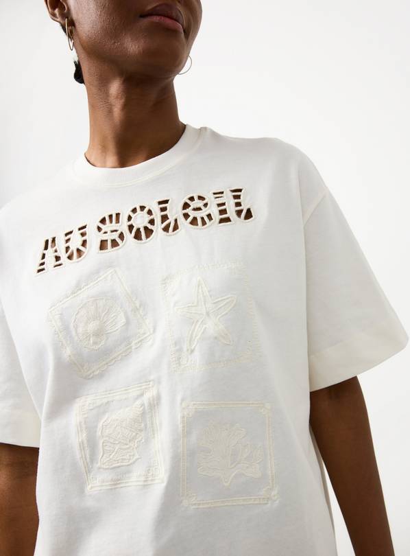 Cream Au Soleil Cutwork Graphic Boxy Fit T-Shirt S