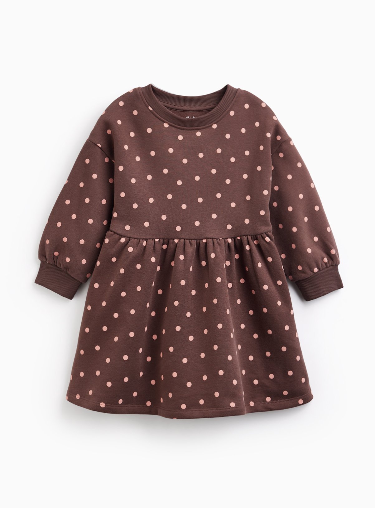 Brown Polka Dot Sweat Dress 2-3 years - Image 1 thumbnail
