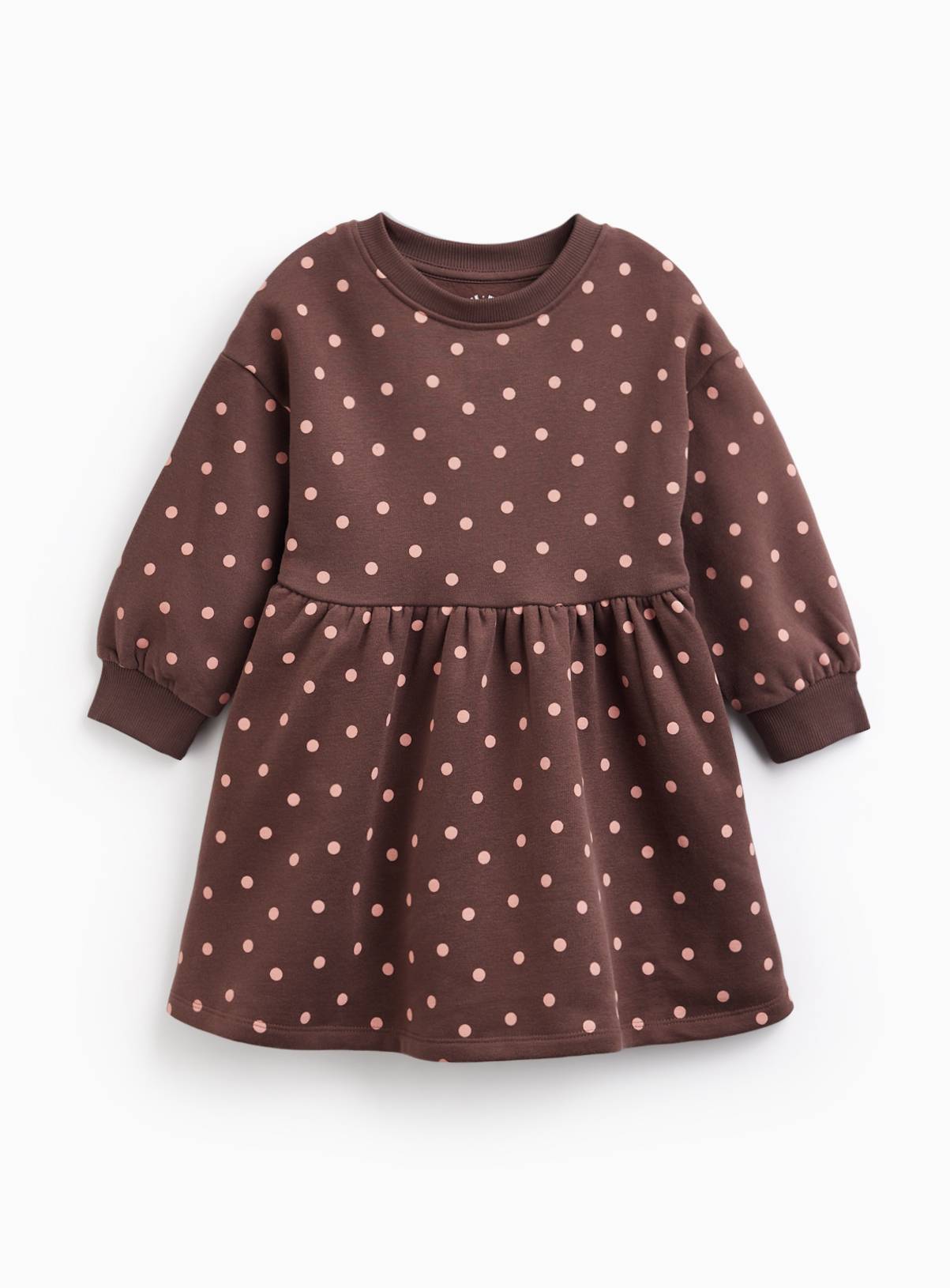 Brown Polka Dot Sweat Dress 2-3 years - Image 1