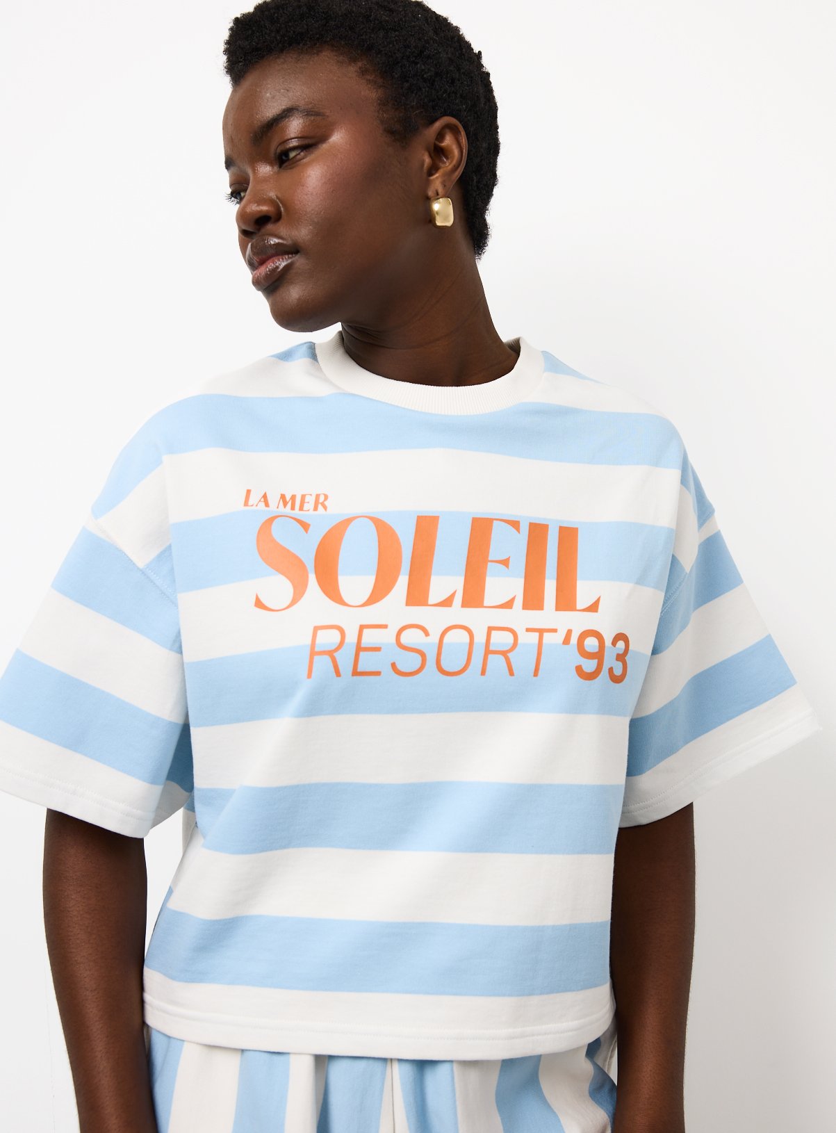 Buy Blue Stripe Relaxed Fit Soleil Graphic Half Sleeve Co-ord Top