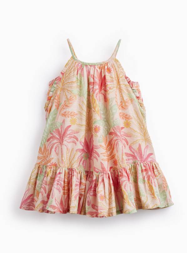Pink Palm Tree Print Strappy Peplum Dress 1-2 years