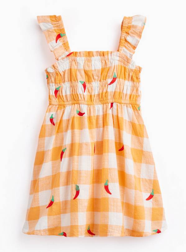 Orange Gingham Chilli Print Sleeveless Dress 3-4 years