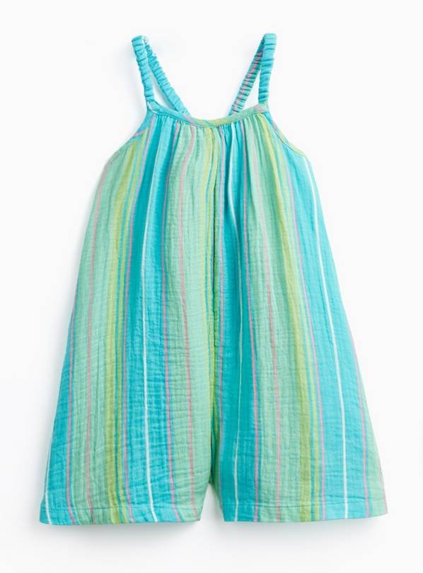 Green Stripe Print Woven Sleeveless Playsuit 5-6 years