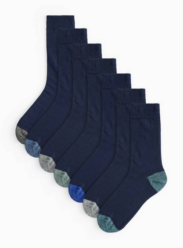 Navy Bright Twist Heel & Toe Socks 7 Pack 6-8.5