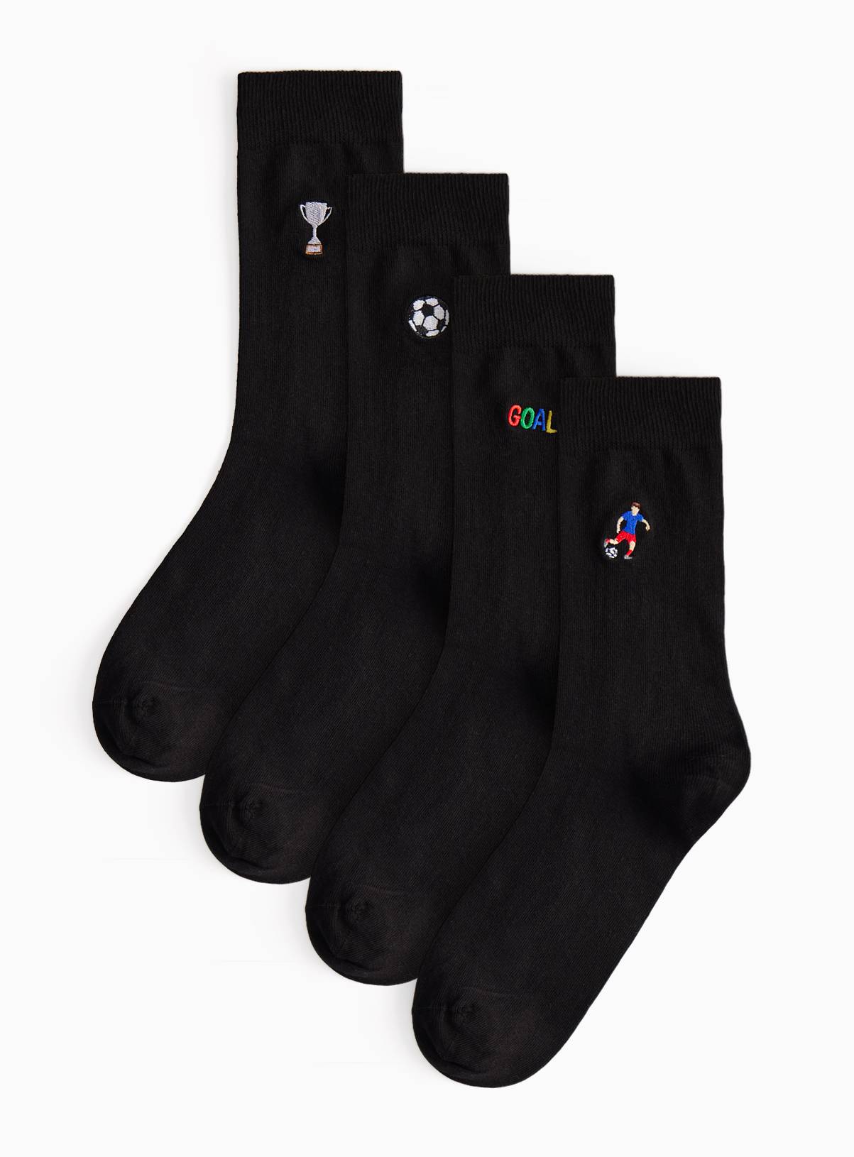 Black Football Embroidered Ankle Socks 4 Pack 9-12 - Image 1