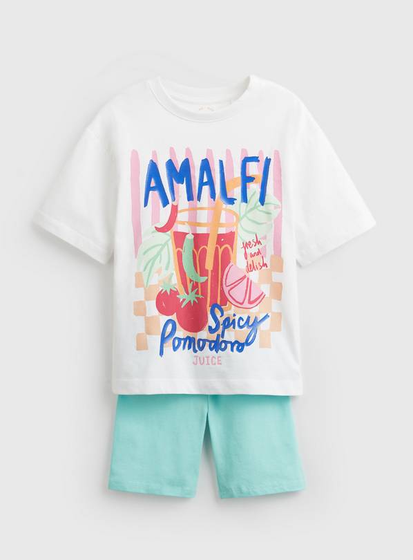 White Amalfi Graphic T-Shirt & Cycle Shorts Set 12 years