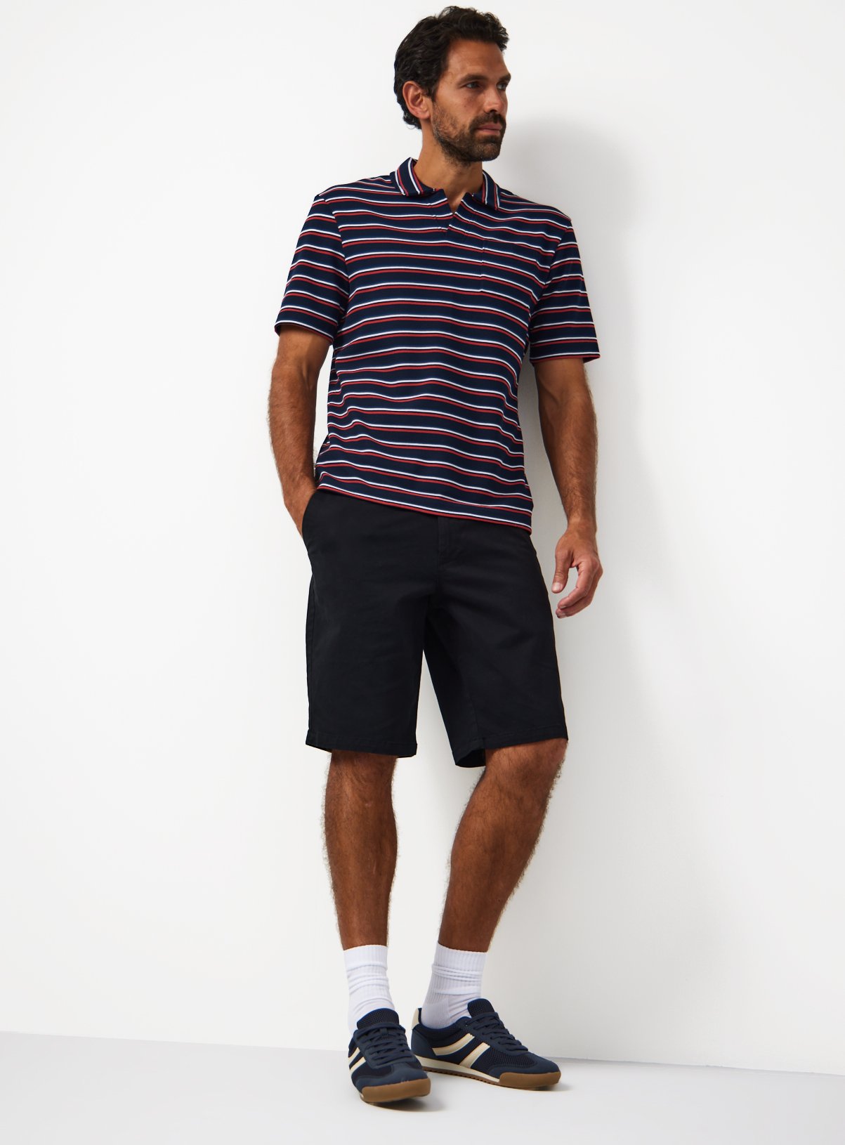 Buy Navy Stripe Print Trophy Neck Knitted Polo XXXL | Gifts for 