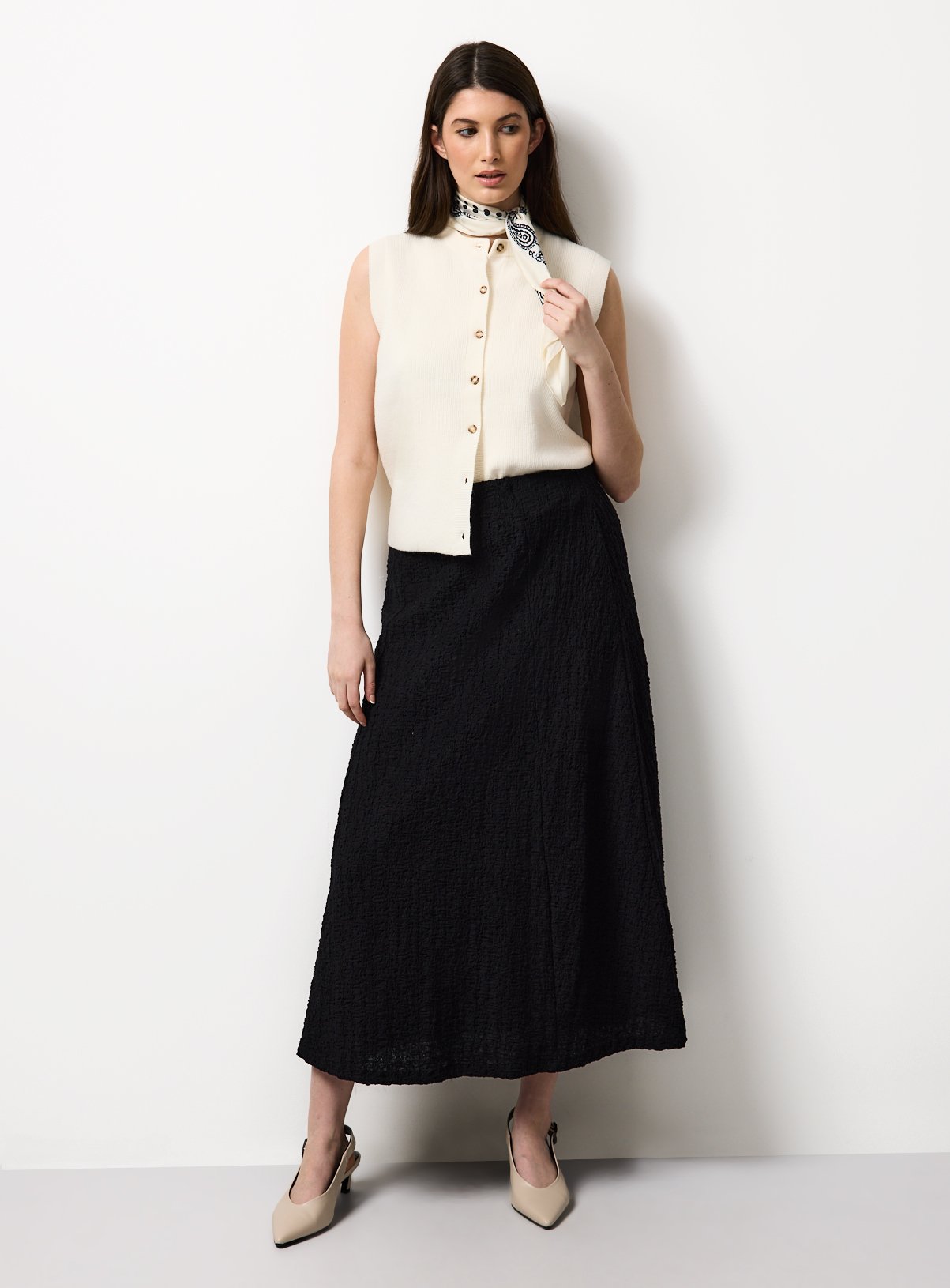 Black Jersey Crinkle Textured Midaxi Skirt 6 - Image 2 thumbnail