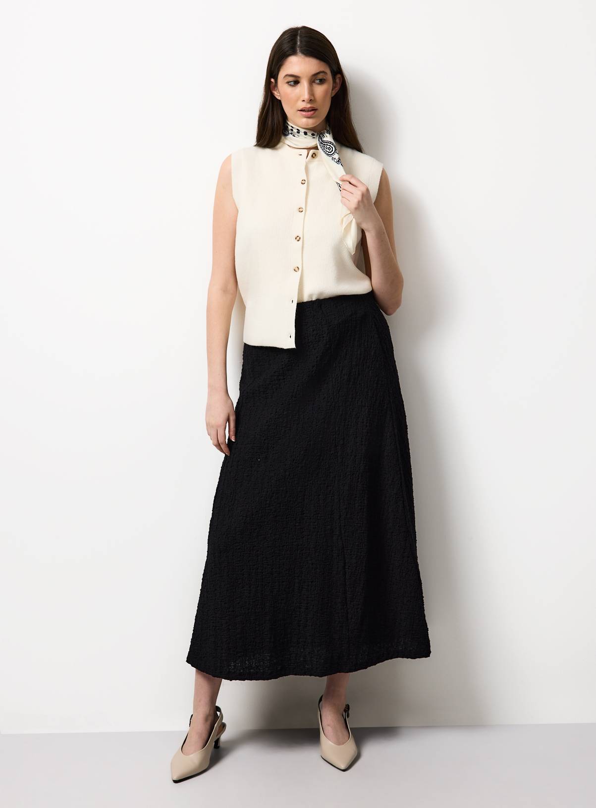 Black Jersey Crinkle Textured Midaxi Skirt 6 - Image 2