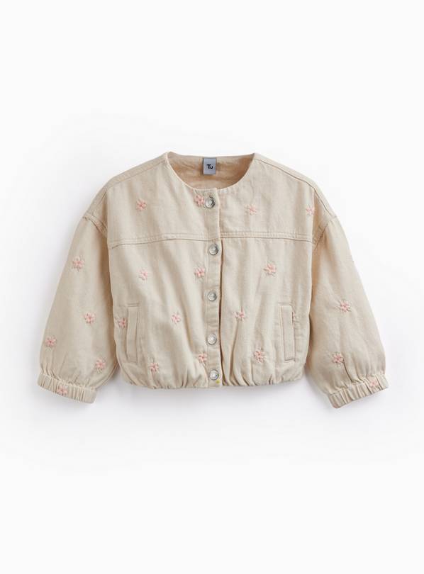 Cream Collarless Embroidered Jacket 1-2 years