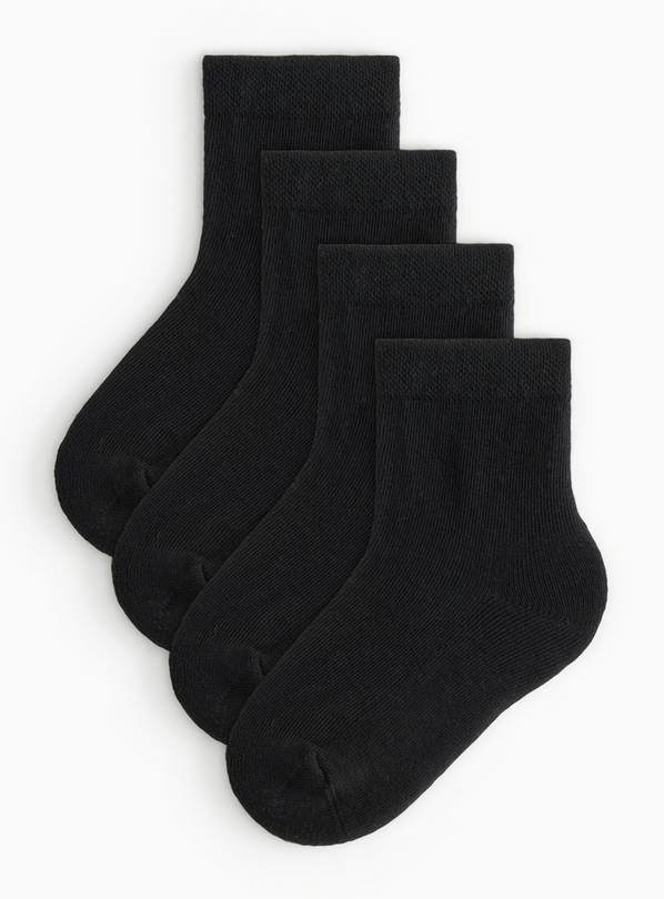 Black Cushion Sole Ankle Socks 4 Pack 6-8.5 Infant