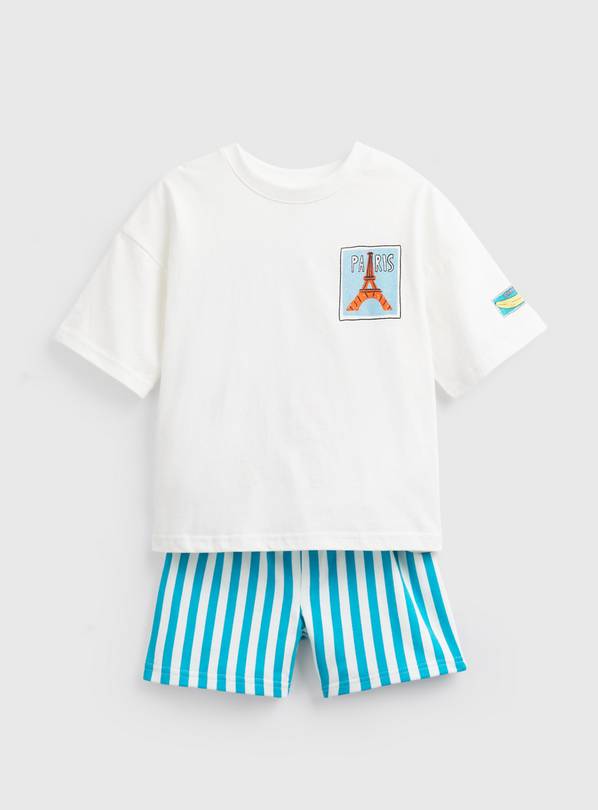 White Stamp Print T-Shirt & Shorts Set 6-7 years
