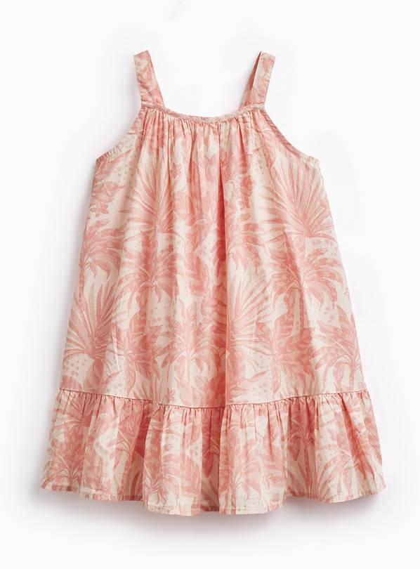 Pink Palm Tree Print Poplin Sleeveless Dress 9 years
