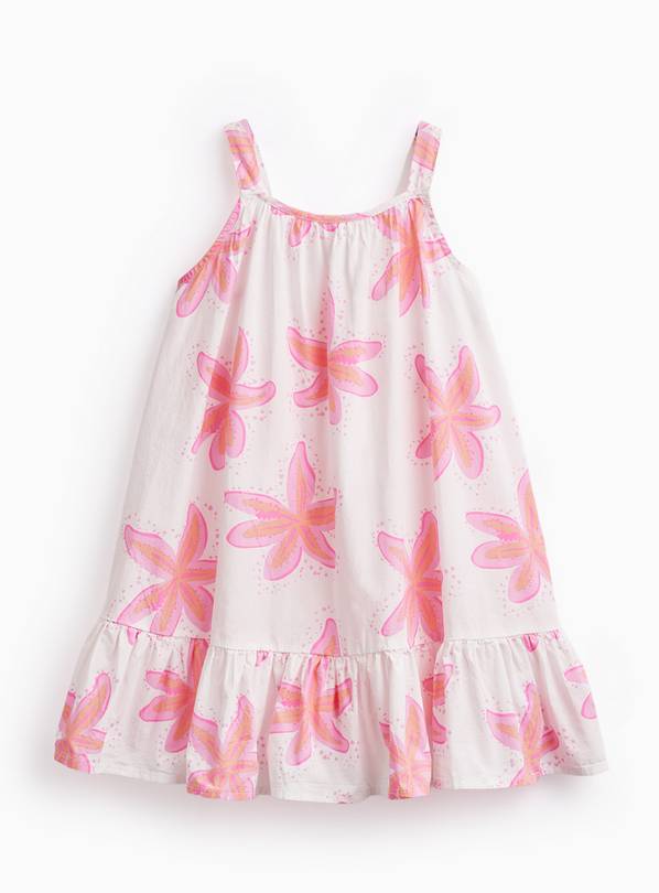White Floral Print Poplin Sleeveless Dress 5 years