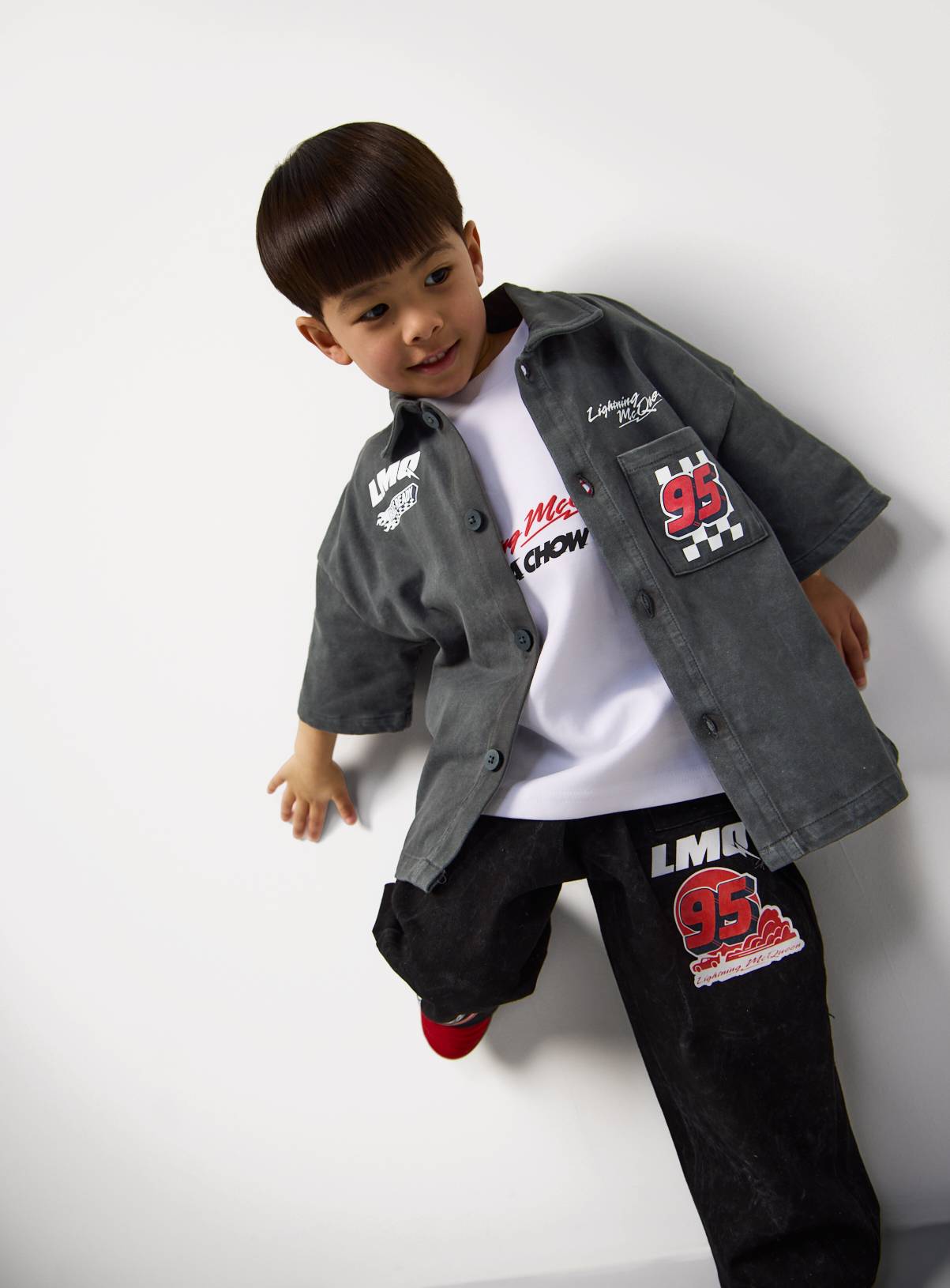 Grey Cars Lightning McQueen Graphic Denim Short Sleeve Shirt 4-5 years - Image 1
