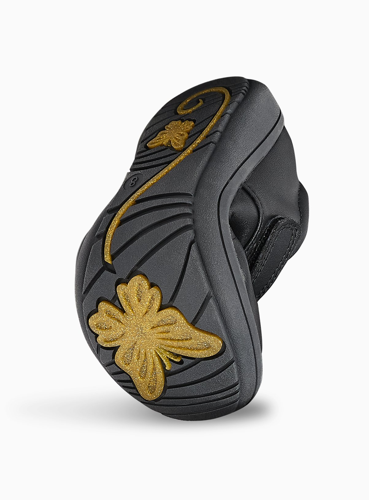 Black Coated Leather Butterfly Detail Slim Sole T-Bar School Shoes 10 Infant - Image 2 thumbnail