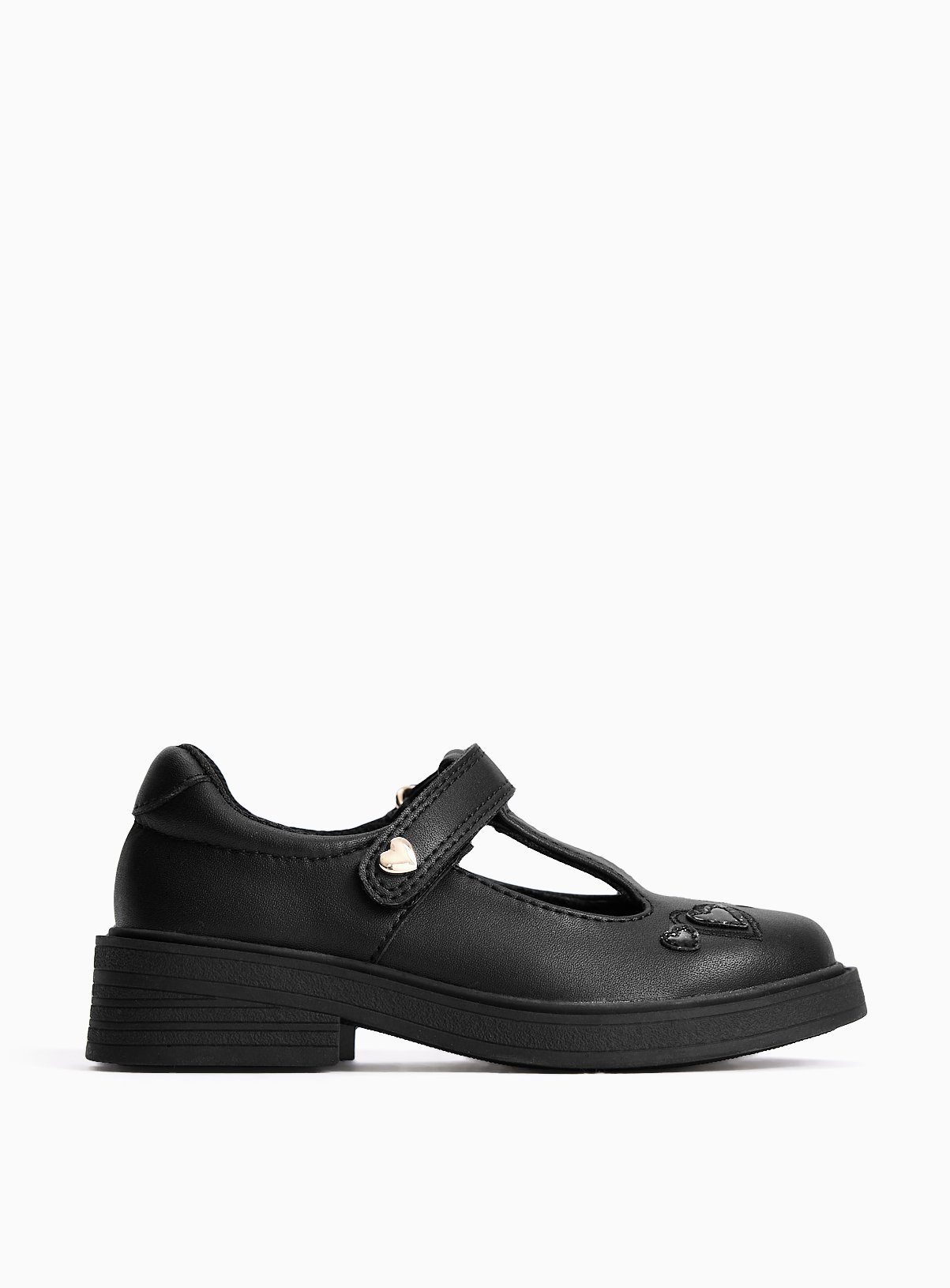 Black Coated Leather Heart T-Bar Shoes 11 Infant - Image 3 thumbnail